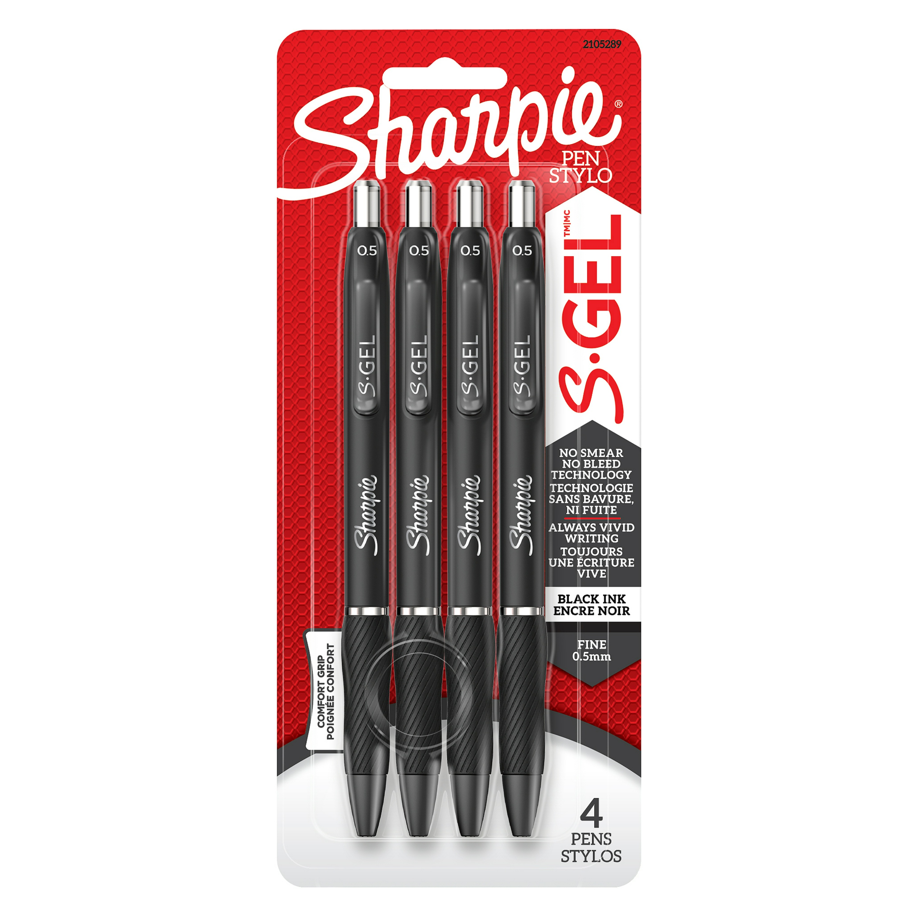 Sharpie S-Gel, Gel Pens, Fine Point (0.5 mm), Black Ink Gel Pen, 4 Count
