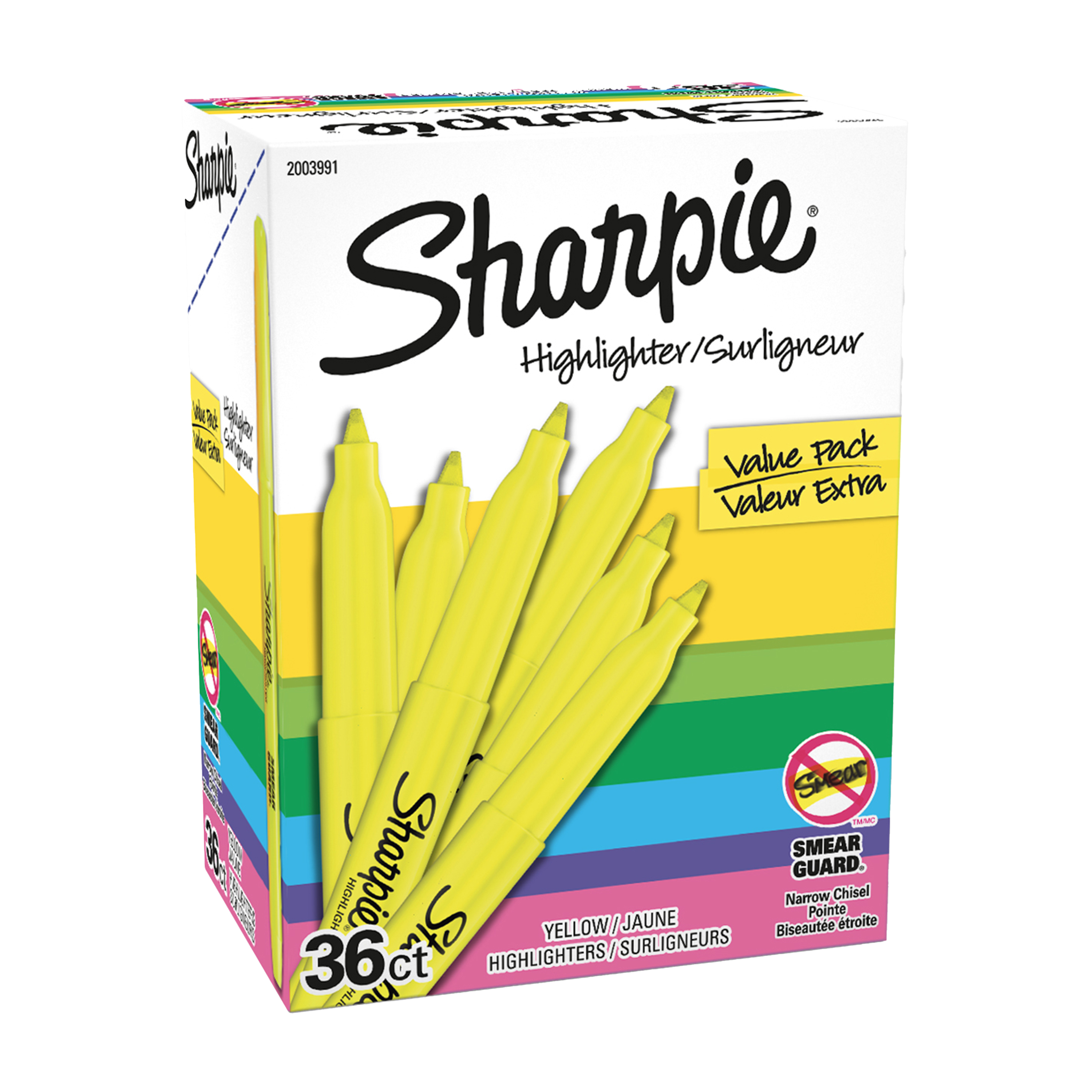 Sharpie Pocket Highlighters, Narrow Chisel Tip, Yellow, 36 Count