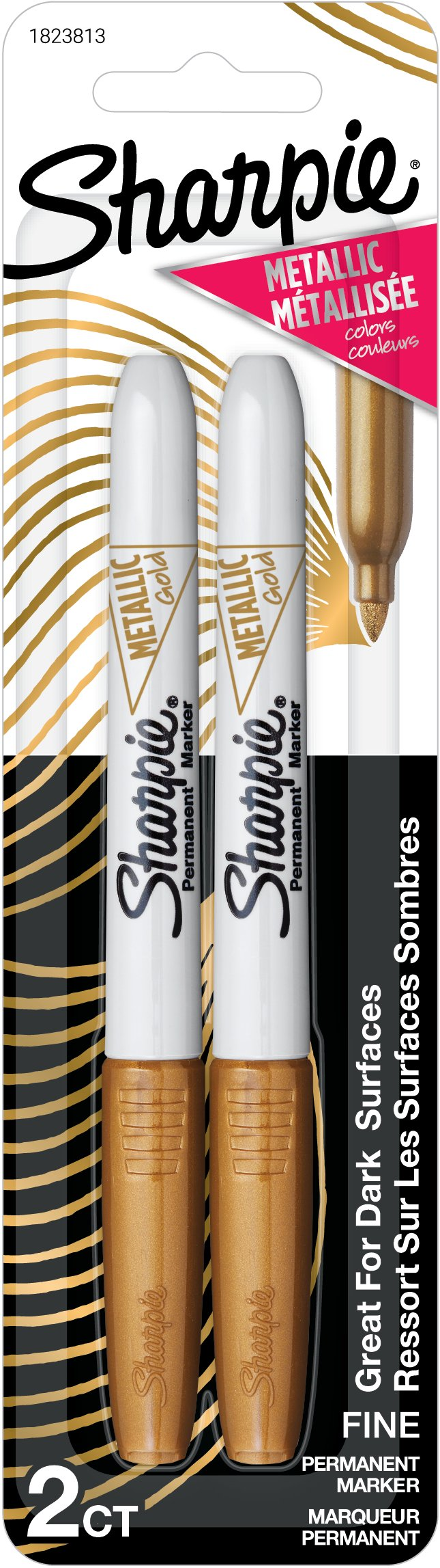 Sharpie Metallic Permanent Markers, Fine Point, Gold, 2 Count