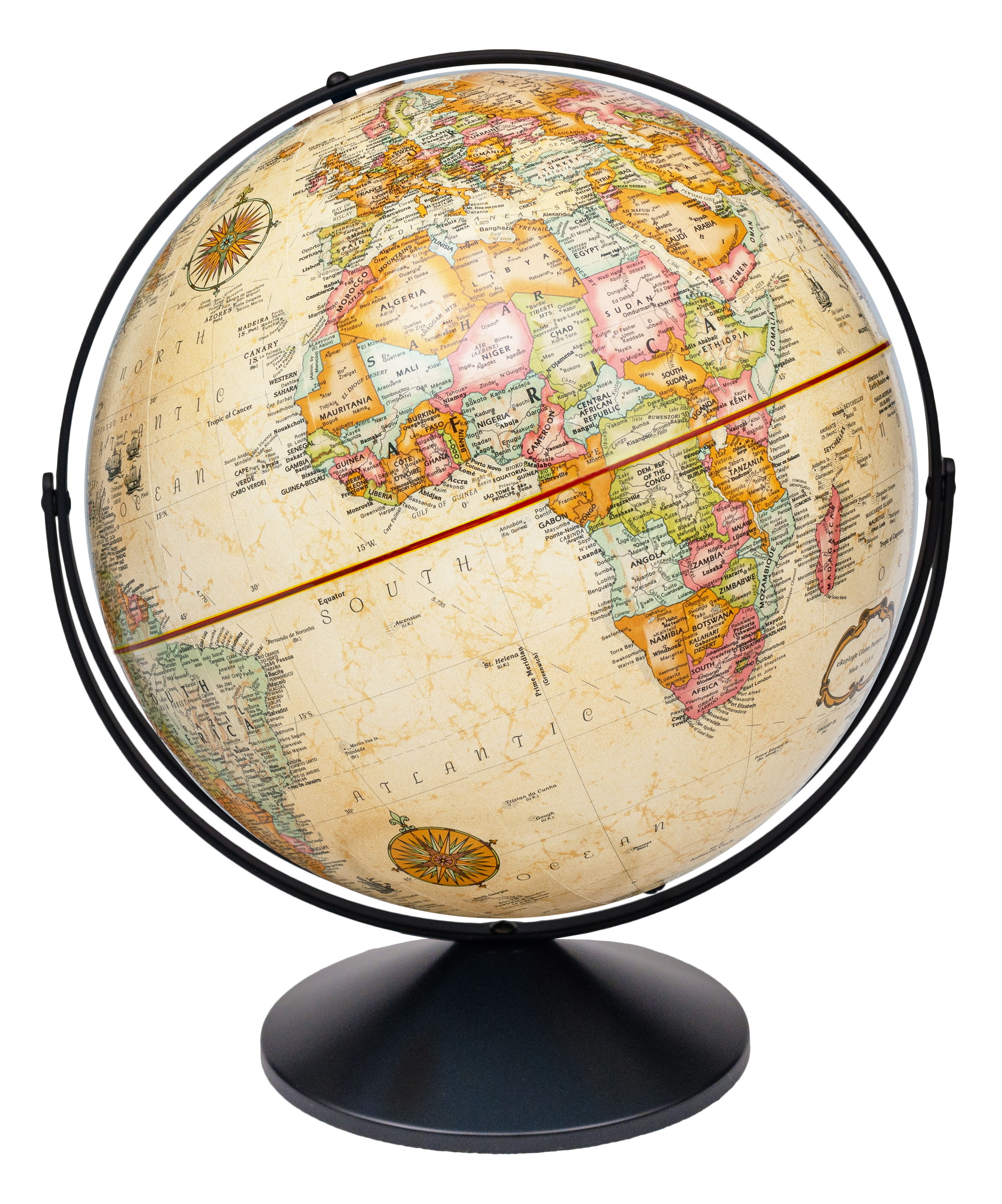 Eureka 16"/40.5Cm Diameter Antique Ocean Globe With Black Metal Full Meridan And Metal Base (English)