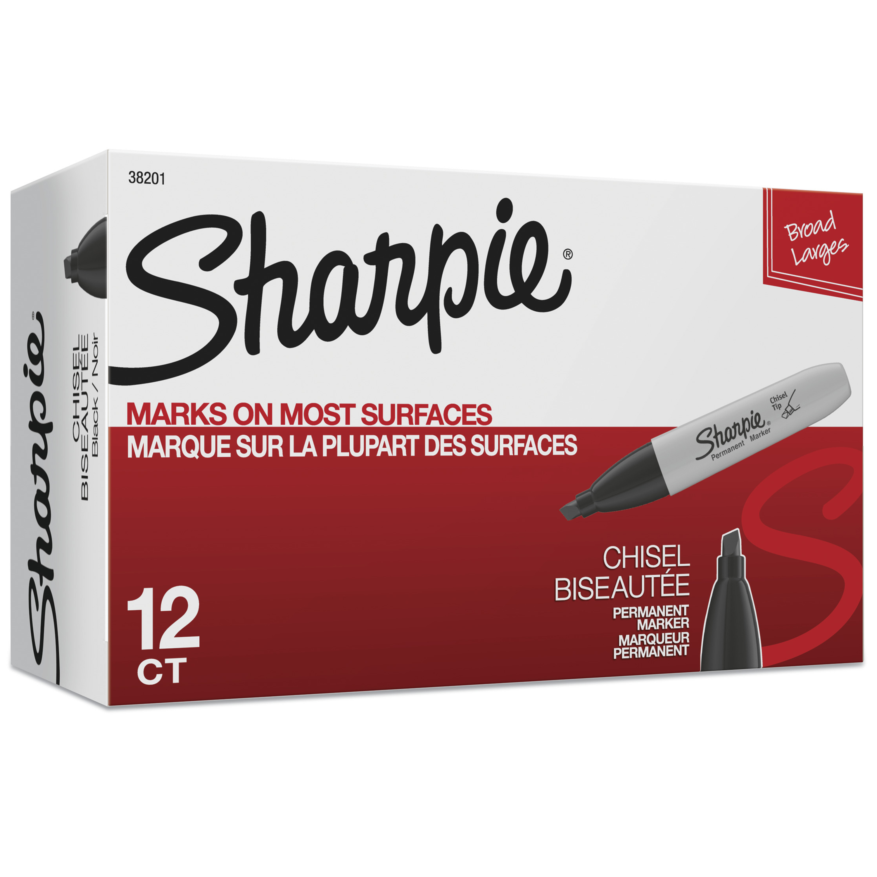 Sharpie Permanent Marker, Chisel Tip, Black, 1 Unit