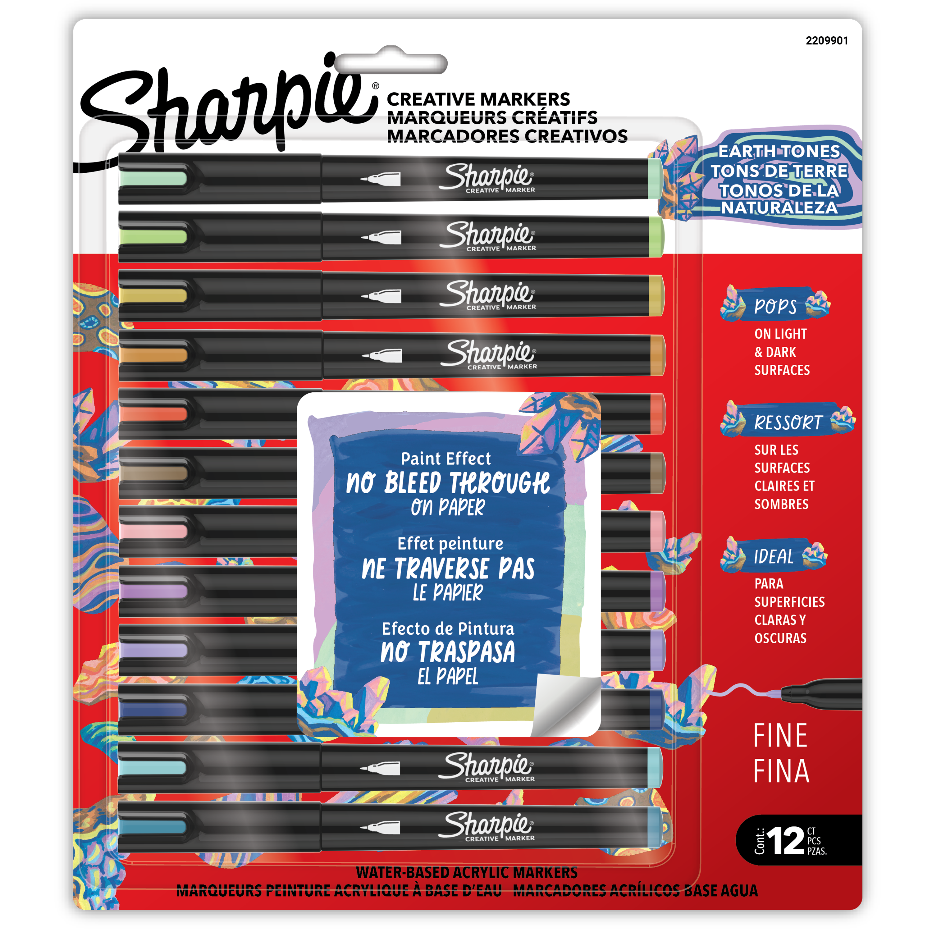 Sharpie Creative Markers, Earth Tones, Water-Based Acrylic Paint Markers, Fine Tip, 12 Count