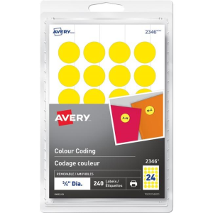 2346 Avery? Removable Colour Coding Labels for Laser and Inkjet Printers, ?"  Yellow / Removable
