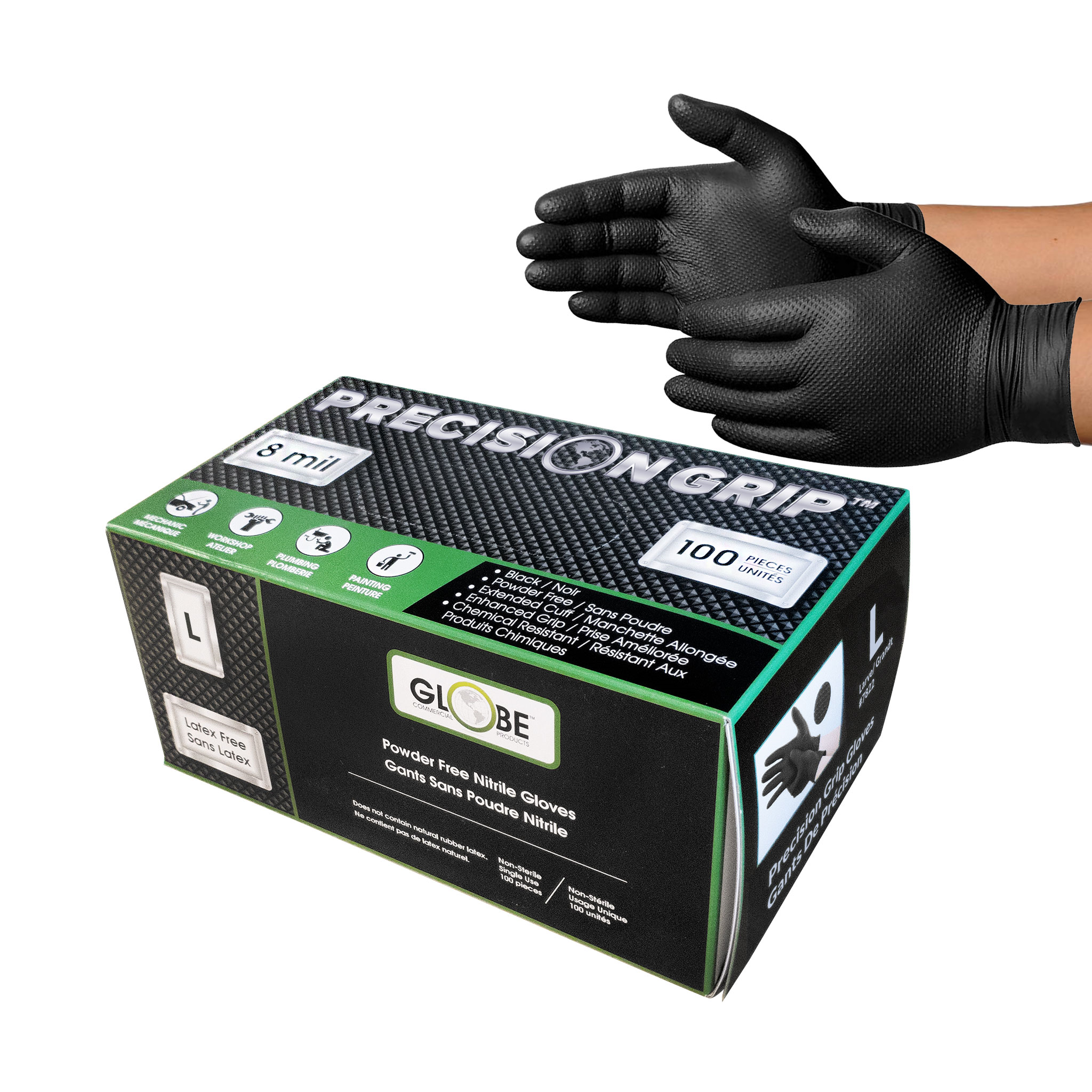 Precision Grip™ 8mil Nitrile Powder Free Gloves - Large / Black, box of 100
