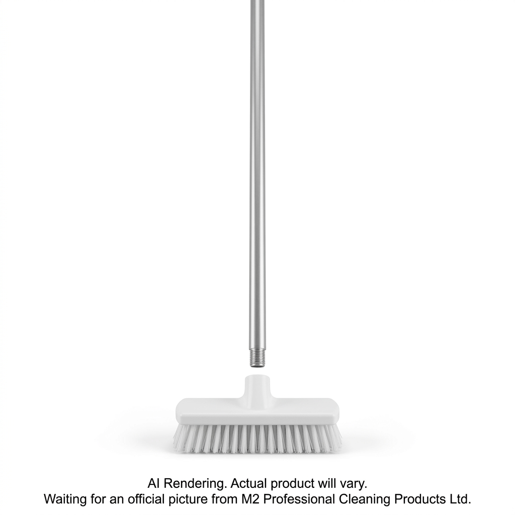 Scrubbing Brush 8" PolyPro white short fiber Including 54" Metal Handle