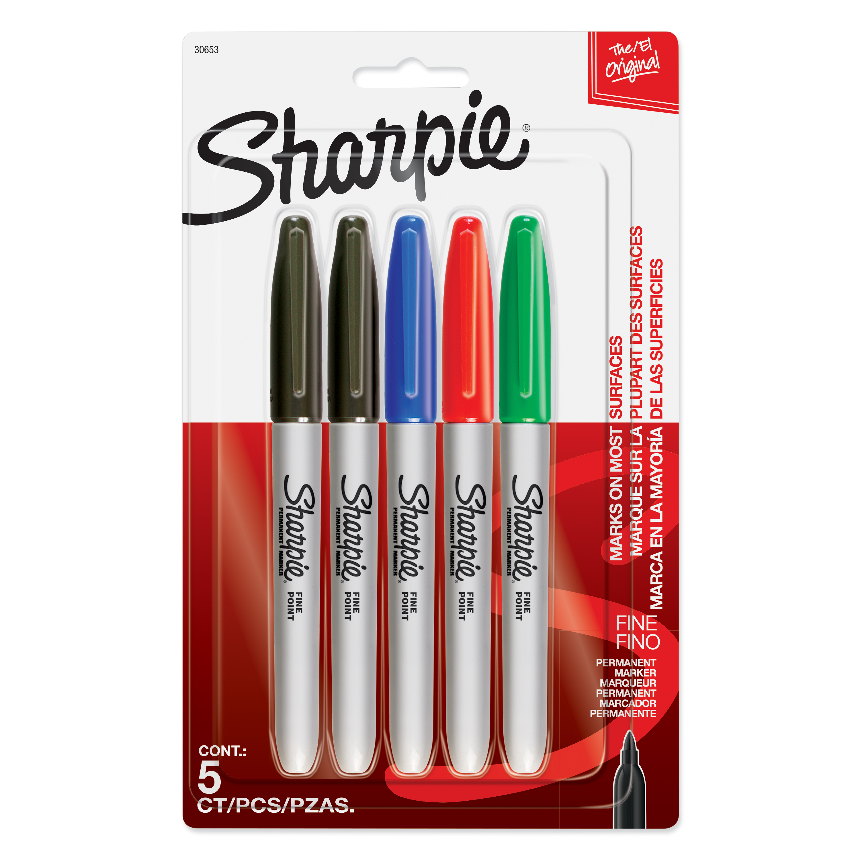 Sharpie Permanent Markers - Fine Tip - Assorted Colours - 5 Pack