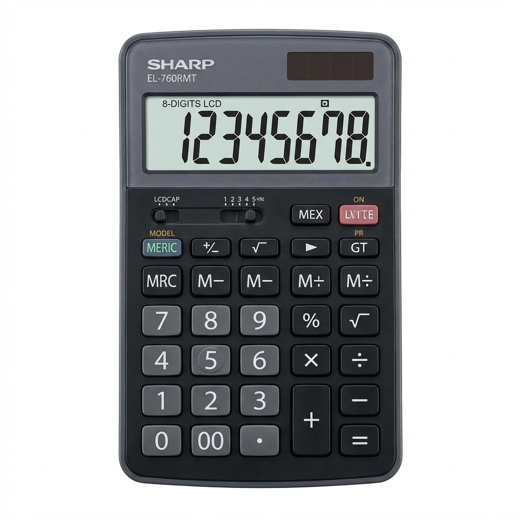 Sharp EL-760RMT Twin Power XL 8-Digit Professional Desktop Calculator – Battery & Solar Powered