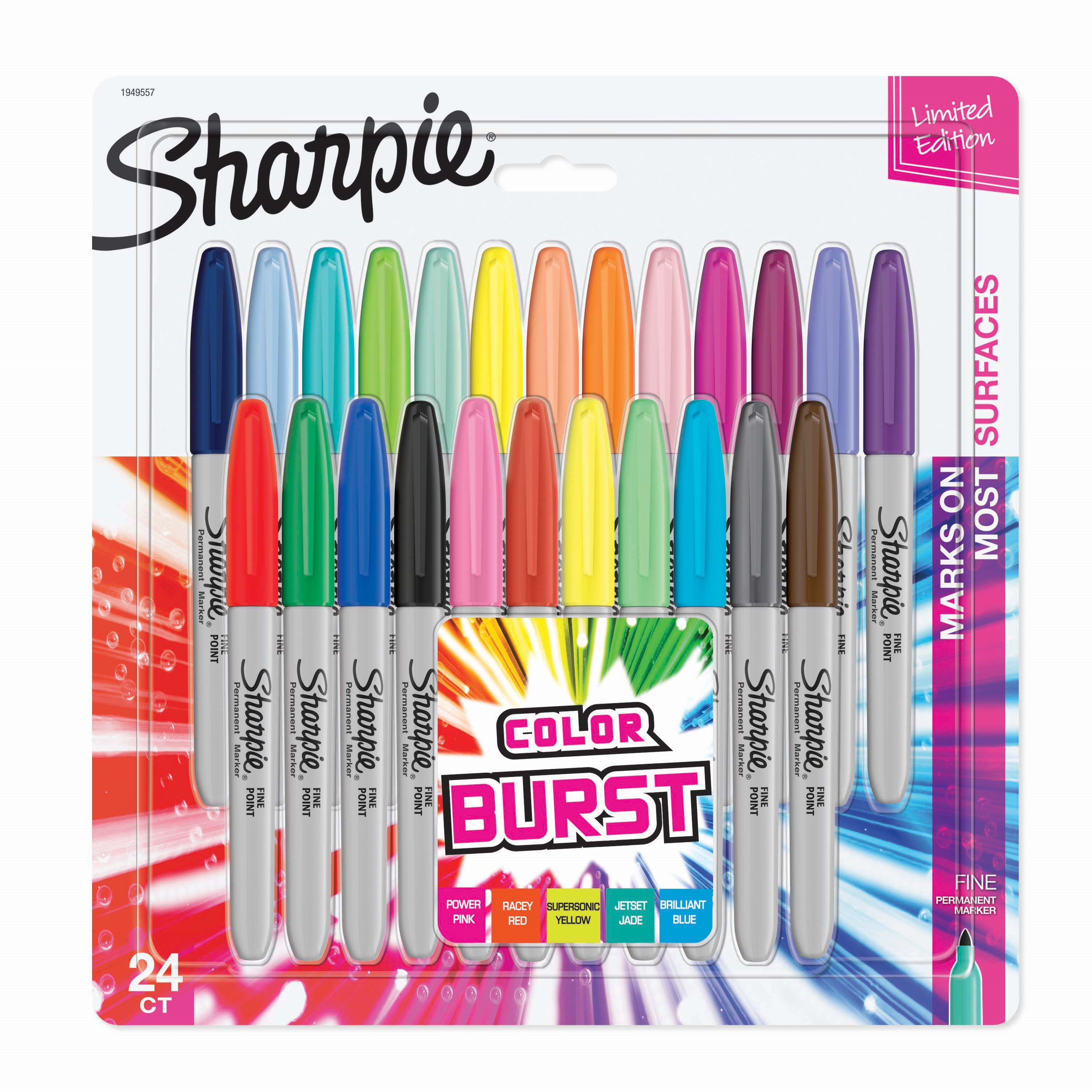 Sharpie Colour Burst Permanent Markers, Fine Point, Assorted Colours, 24 Count