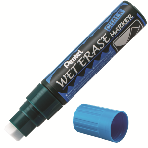 Pentel Arts Wet Erase Chalk Marker, Jumbo Chisel Tip, Blue Ink