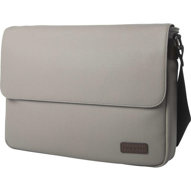 Bugatti Contrast Messenger Bag in Grey Pebble Grain Vegan Leather - Executive 14-inch Laptop Briefcase MSG2162BU