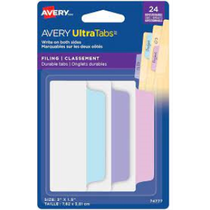 UltraTabs Filing Tabs, Pastel Colours, Lavender, Lt Blue, Pink, 24 pack