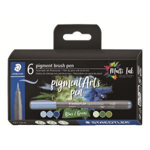 Pigment Brush Pen Blues&Greens 6Pcs
