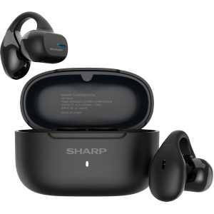 Sharp HP-TW45-BK Earclip Open-Ear True Wireless Earbuds – Secure Fit, IPX4 Water Resistant