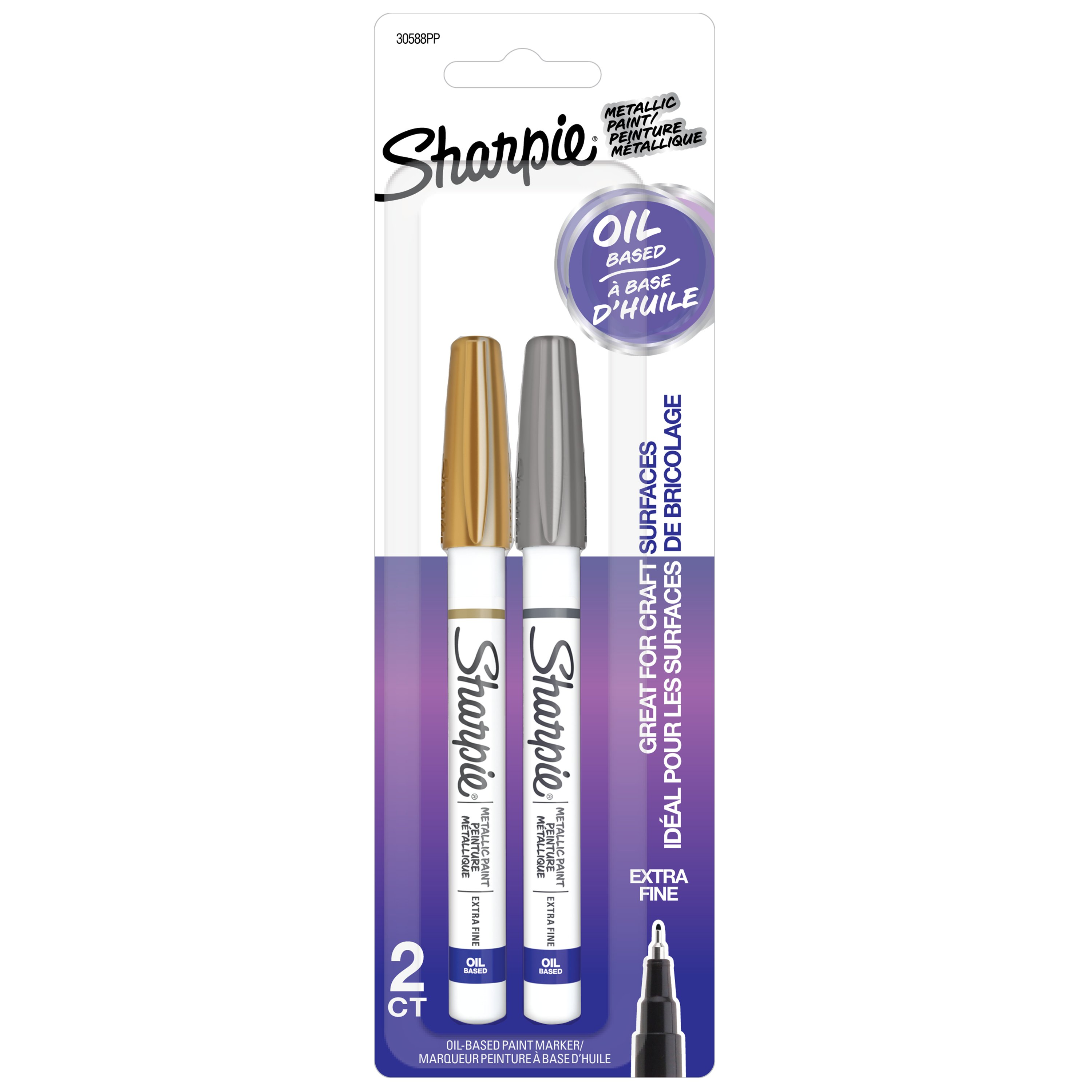 Sharpie Oil-Based Paint Markers, Extra Fine Point, Metallic Gold and Silver, 2 Count