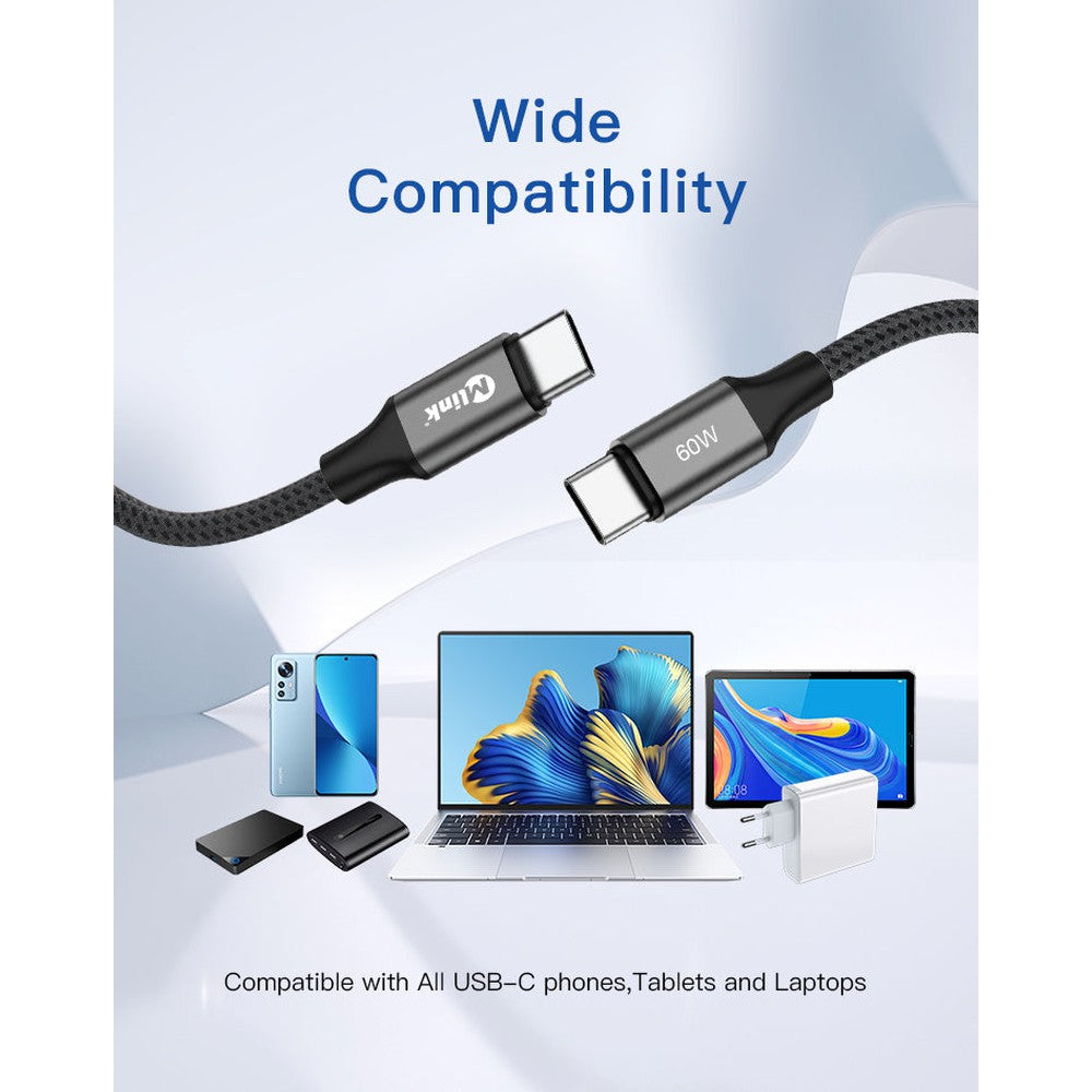 Mlink - USB-C Braided Fast Charging Cable PD60W 20V/3A - 2m (6.6')