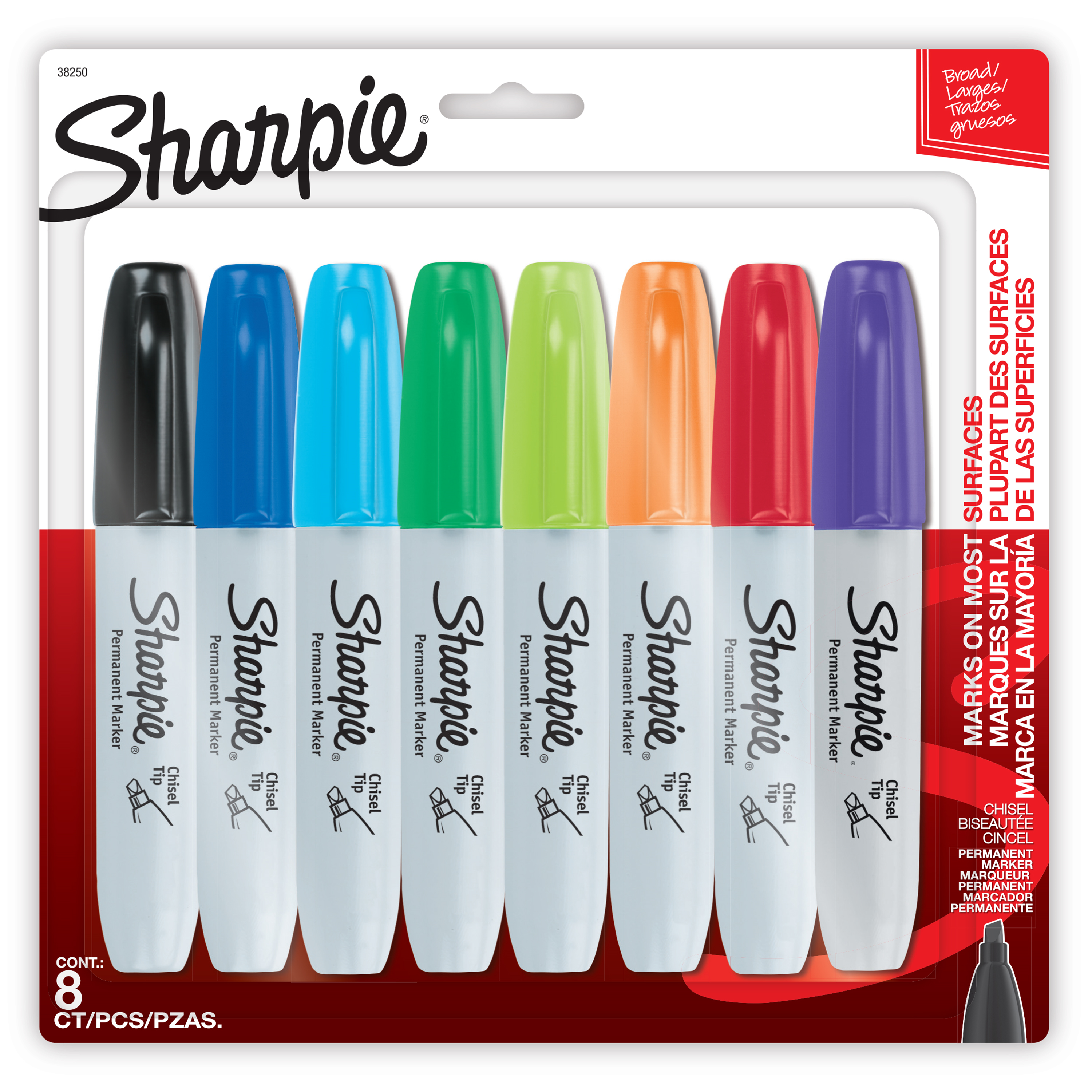 Sharpie Permanent Markers, Chisel Tip, Assorted Colours, 8 Count