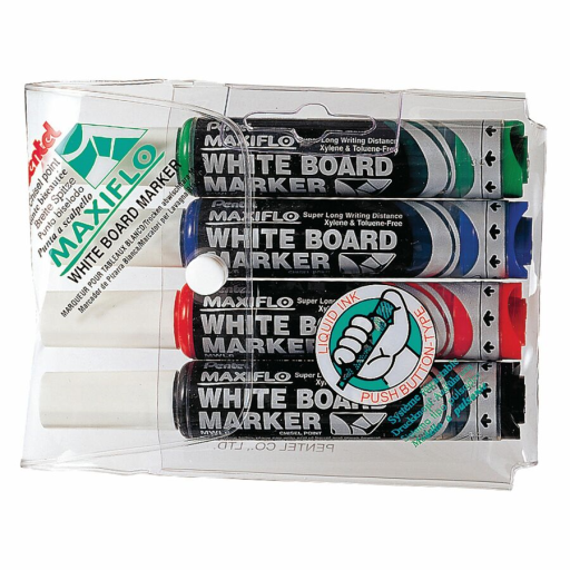 Maxiflo White Board Marker, Chisel Point (2.0/5.7mm) 4PC Assorted Pouch