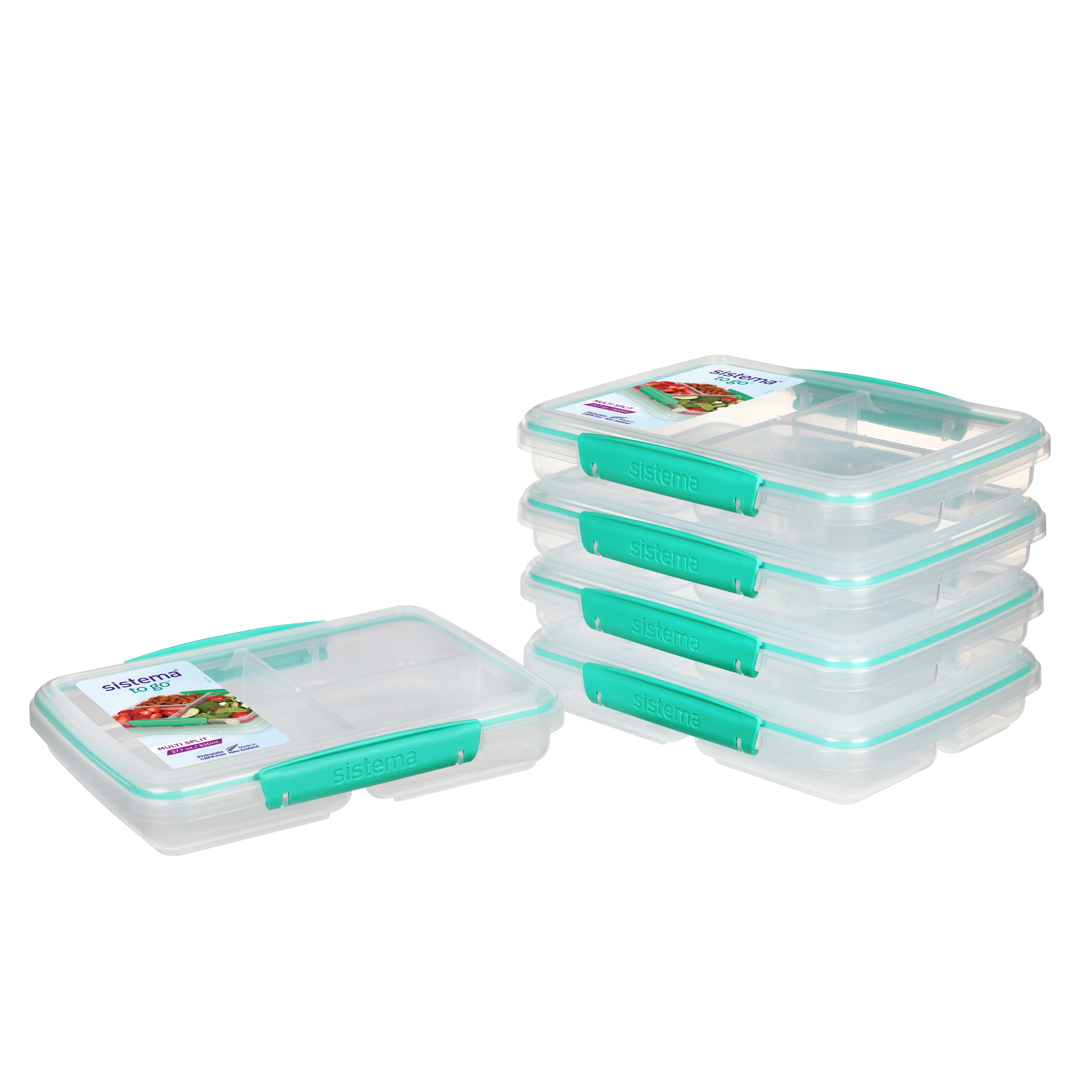 Sistema To Go Multi Split Meal & Food Prep Containers with Dividers & Clips, 820 mL, BPA-Free, 5 Pack