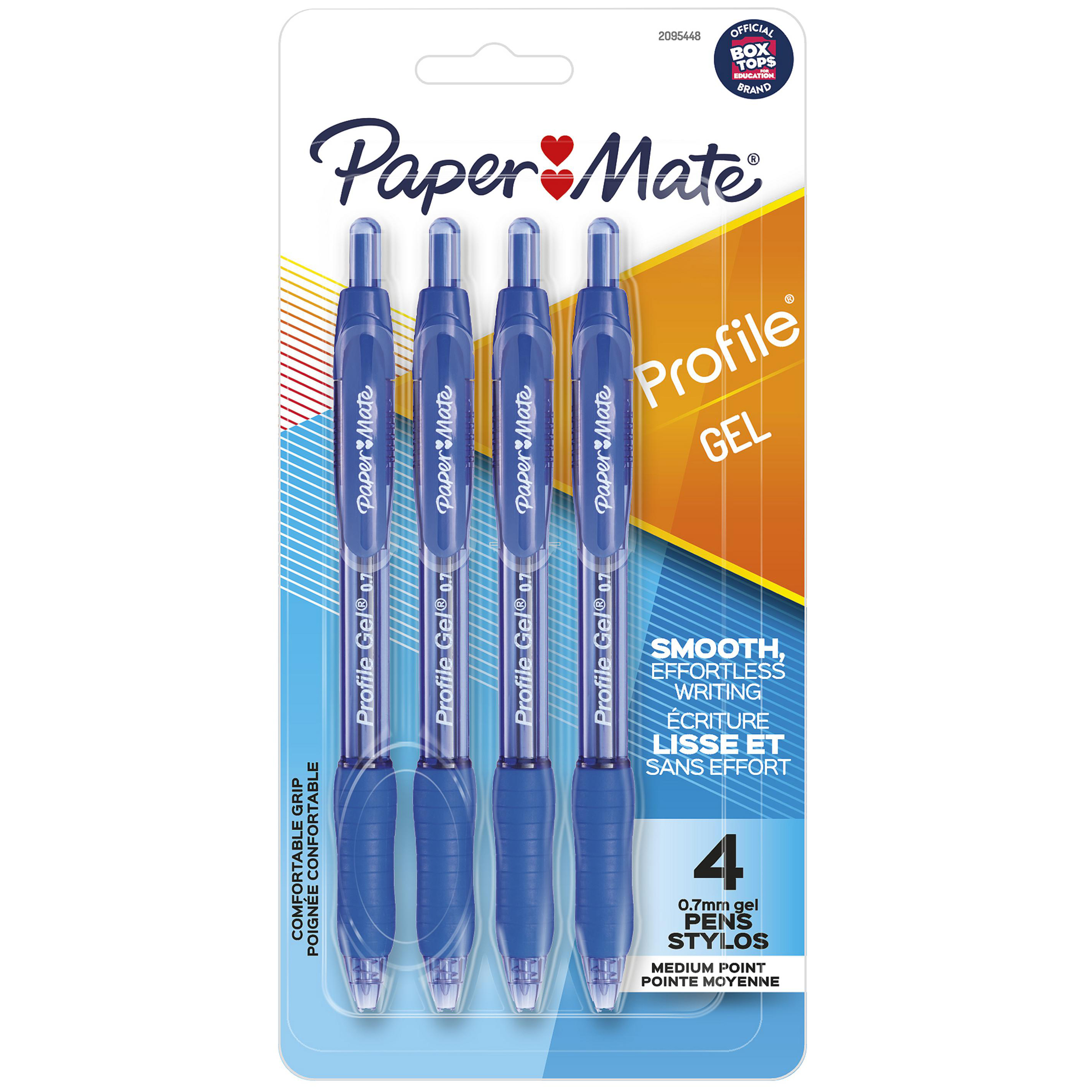 Paper Mate Gel Pen, Profile Retractable Pen, Medium Point (0.7 mm), Blue, 4 Count