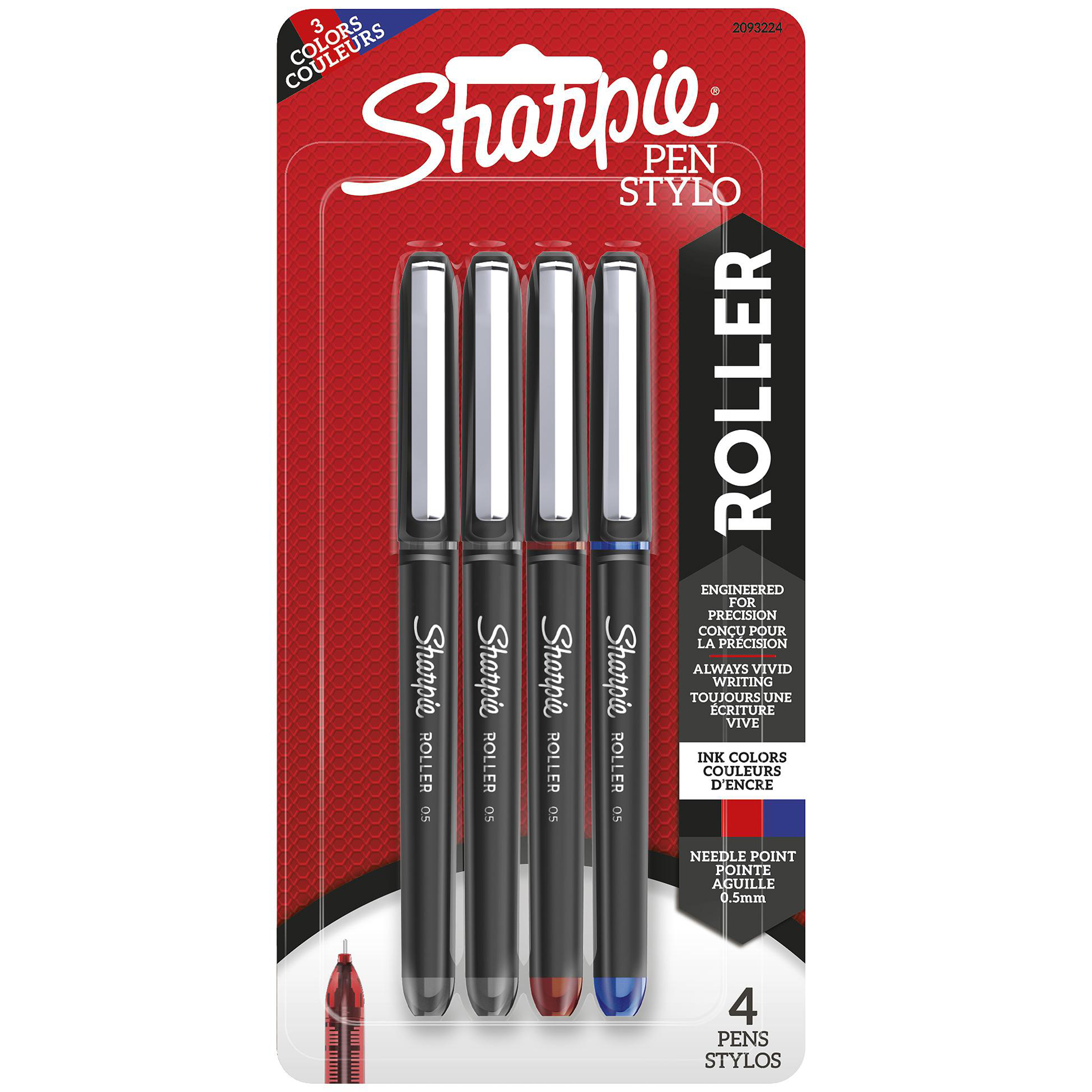 Sharpie 2093224 Rollerball Pen, Needle Point Precision Pen ? Assorted Colours, 4 Pack