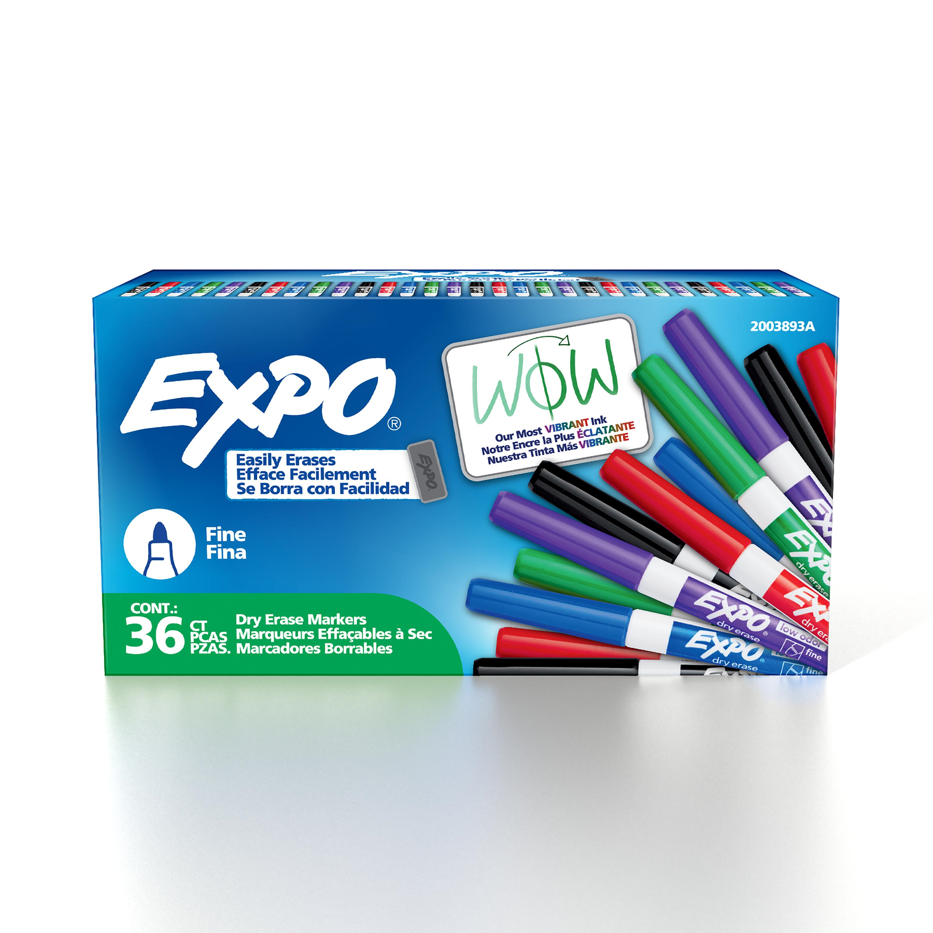 EXPO Dry Erase Markers, Low Odour Ink, Assorted Colours, Fine Tip, 36 Count