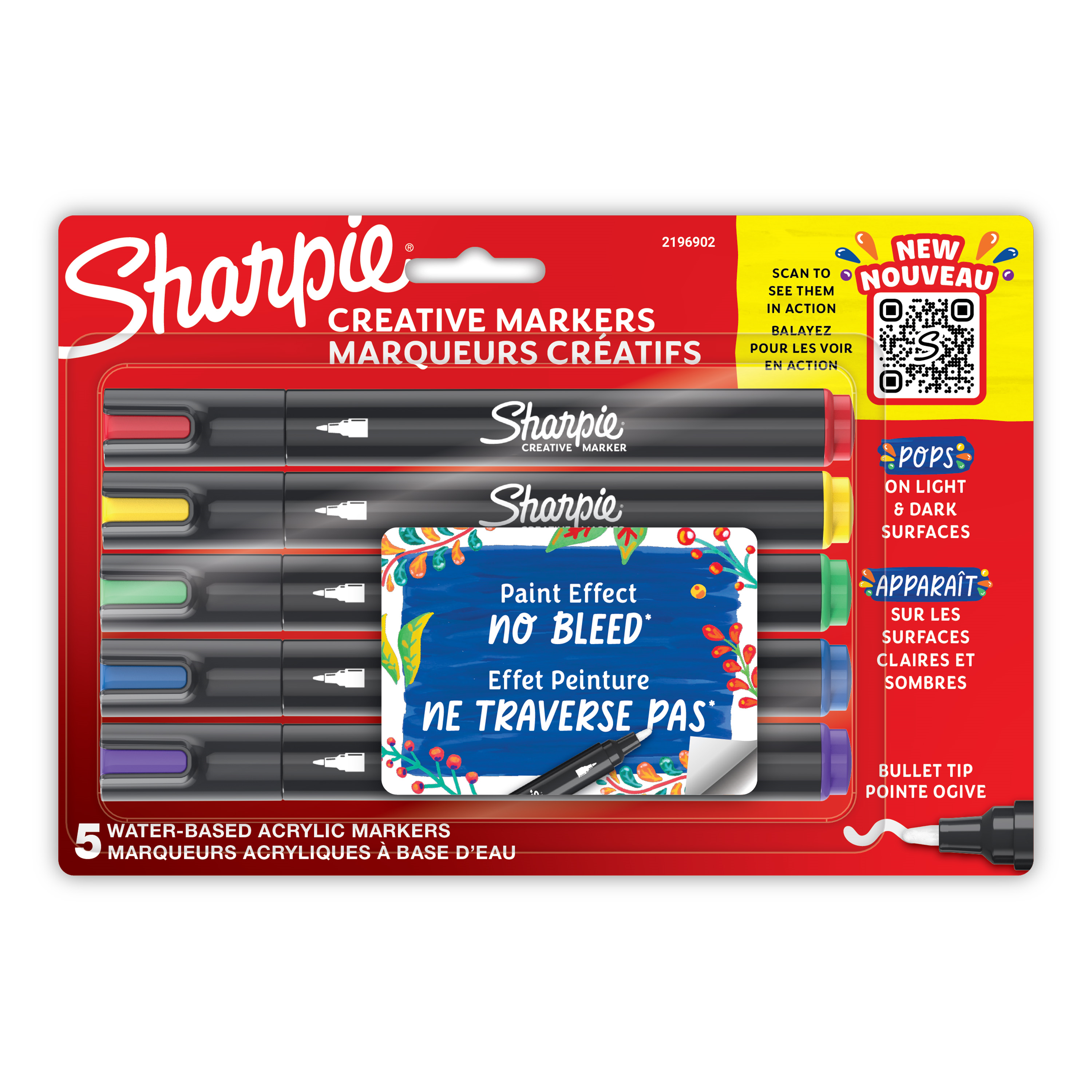 Sharpie Creative Markers, Water-Based Acrylic Markers, Bullet Tip, Assorted Colours, 5 Count