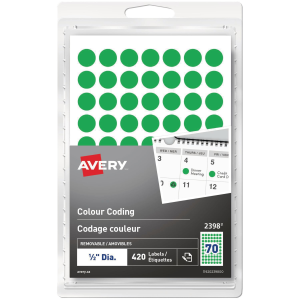 2398 Avery? Removable Colour Coding Labels Handwrite, ?"  Green / Removable