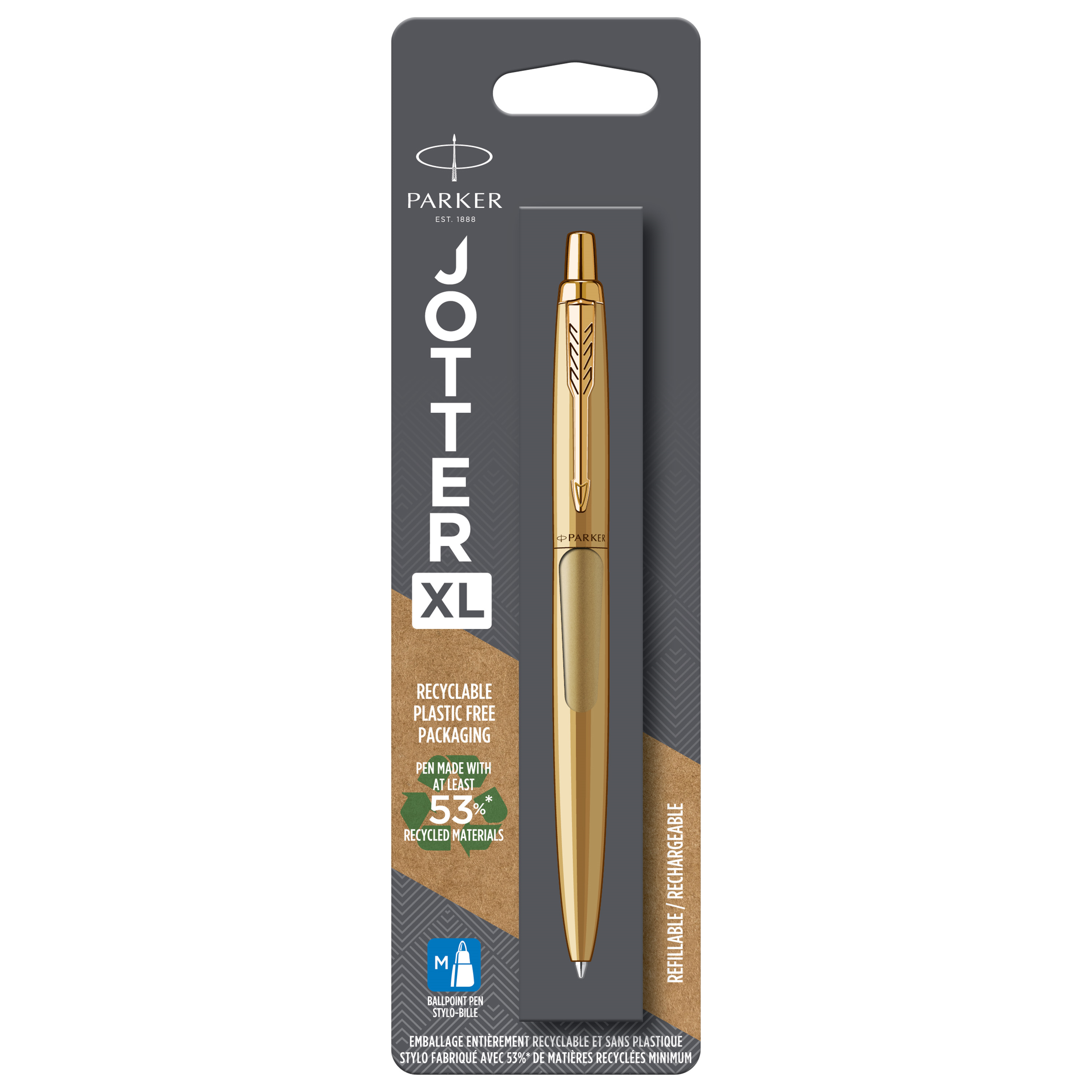 Parker Jotter XL Ballpoint Pen, Monochrome Matte Gold, Medium Point, Blue Ink, Blister Pack