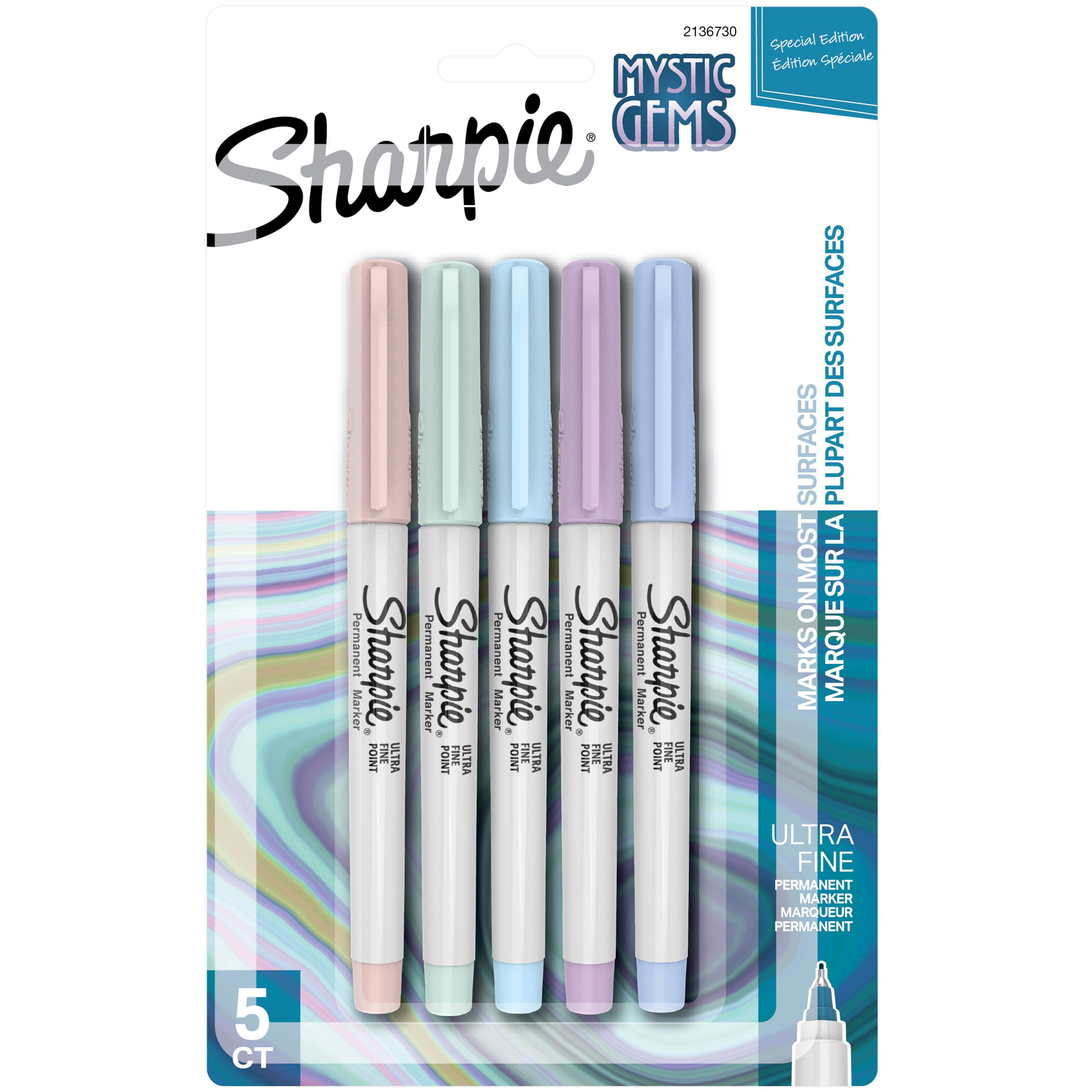 Sharpie Permanent Markers, Mystic Gem Special Edition, Ultra-Fine Point, Assorted Colours, 5 Count