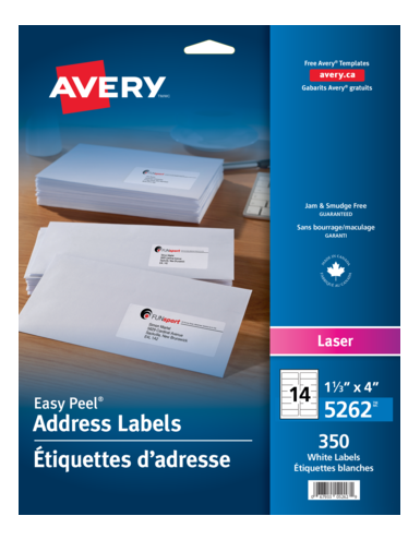 5262 WHITE, EASY PEEL, 4" X 1 1/3", PERMANENT,  25 SHEETS/EN