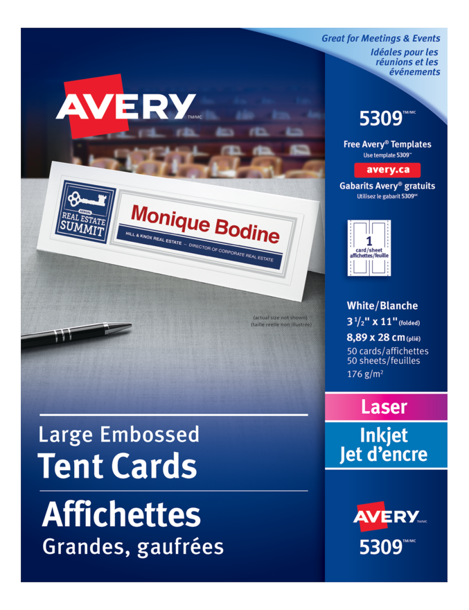 5309 OFFICE TENT CARDS, WHITE, 3 1/2" X 11", 50 SHEETS/BOX,