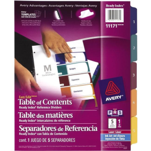 11171 READY INDEX EASY EDIT TABLE OF CONTENTS DIVIDERS, 5 TA