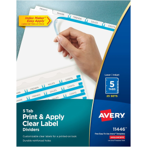 11446 INDEX MAKER CLEAR LABEL DIVIDERS, 5 TAB, 25 SETS, WHIT