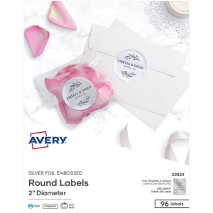 22824 SILVER FOIL EMBOSSED ROUND LABELS, 2" DIAMETER, 8 SHTS