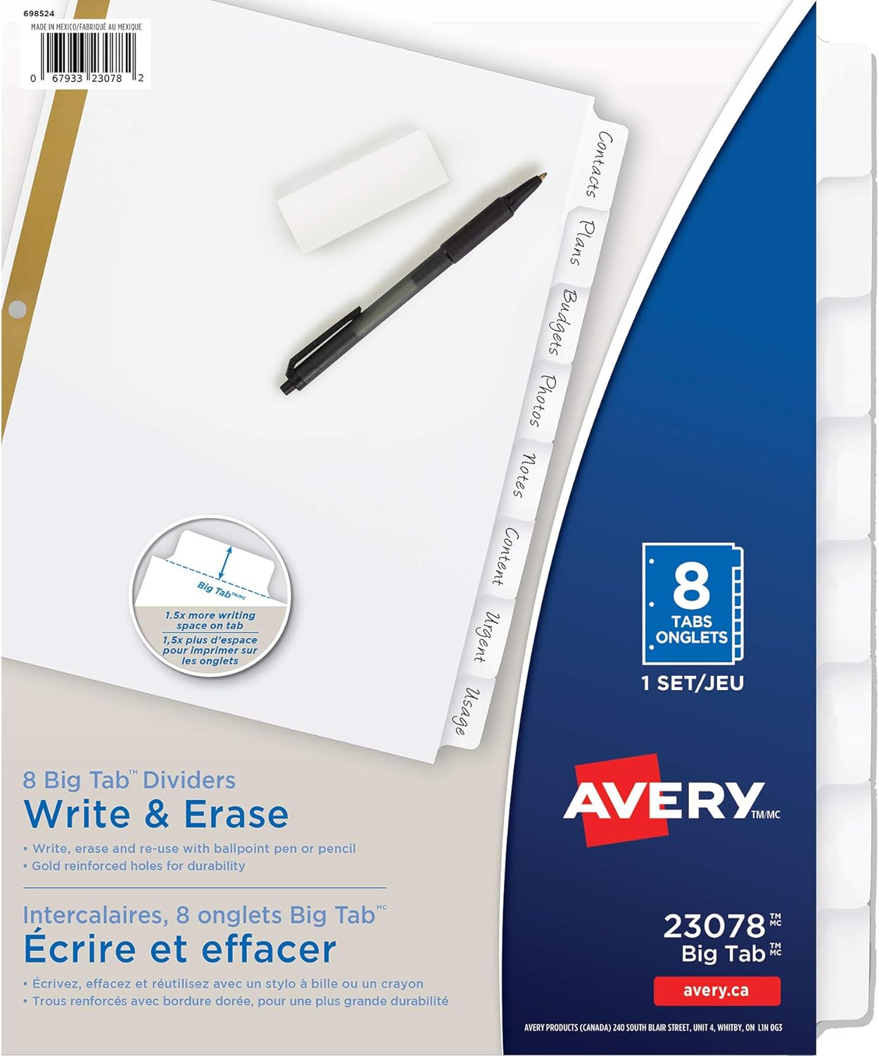 WRITEON DIVIDERS, 8 TAB, 1 SET, WHITE, BIG TAB