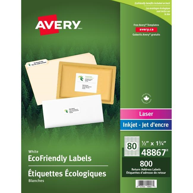 48867 ECO WHITE MAILING LABEL, PERMANENT,  1/2" X 1 3/4", 10