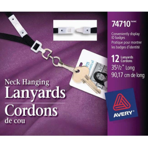 NAME BADGE LABELS, LANYARDS, BLACK, 35 1/2", 12/PACK