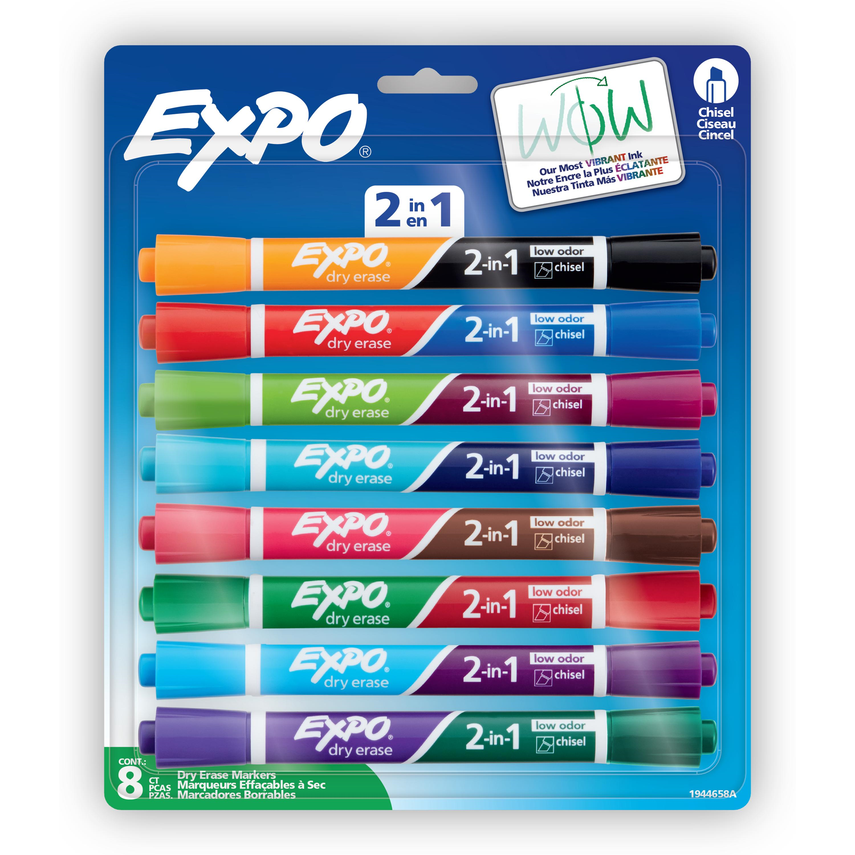 EXPO 2-in-1 Dry Erase Markers, Dual-Ended Markers, 16 Assorted Colours, Chisel Tip, 8 Count