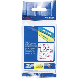 Brother Genuine TZeMPPH31 Black Print on Pink Hearts Tape for P-touch Label Makers, 12 mm wide x 4 m long