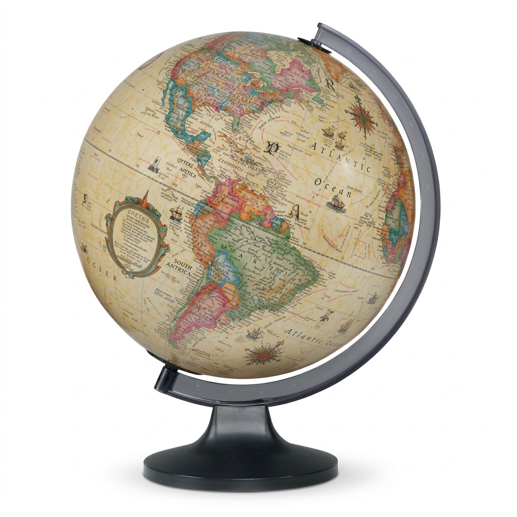 Copenhagen 12"/30Cm Diameter Antique Ocean Illuminated Desk Globe (French)