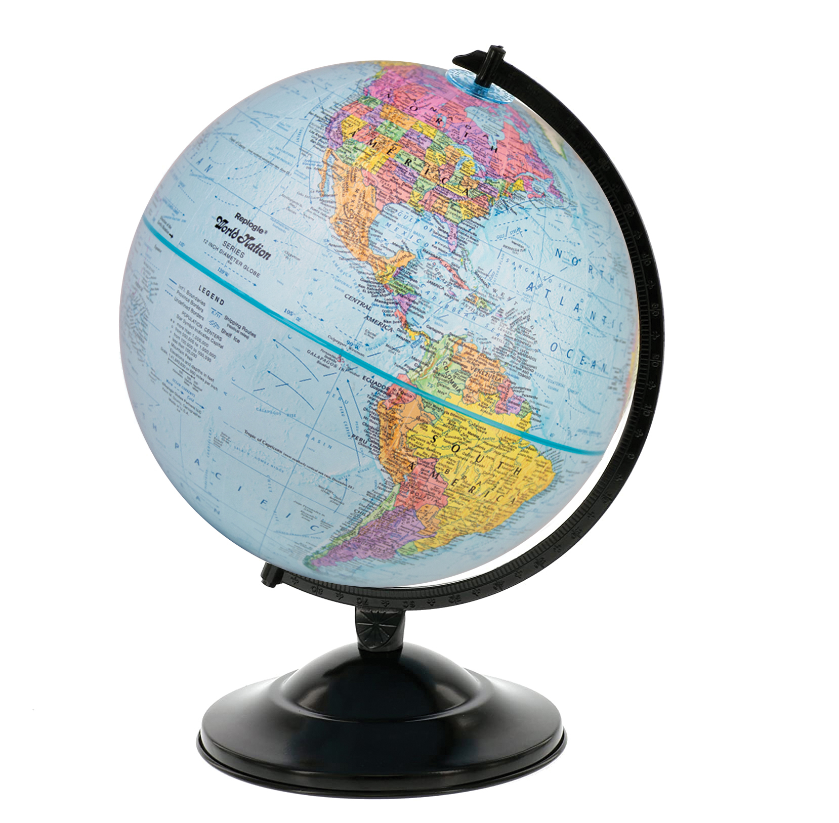 Replogle 12"/30Cm Diameter Blue Ocean Desk Globe With Black Metal And Semi-Meridian (English)