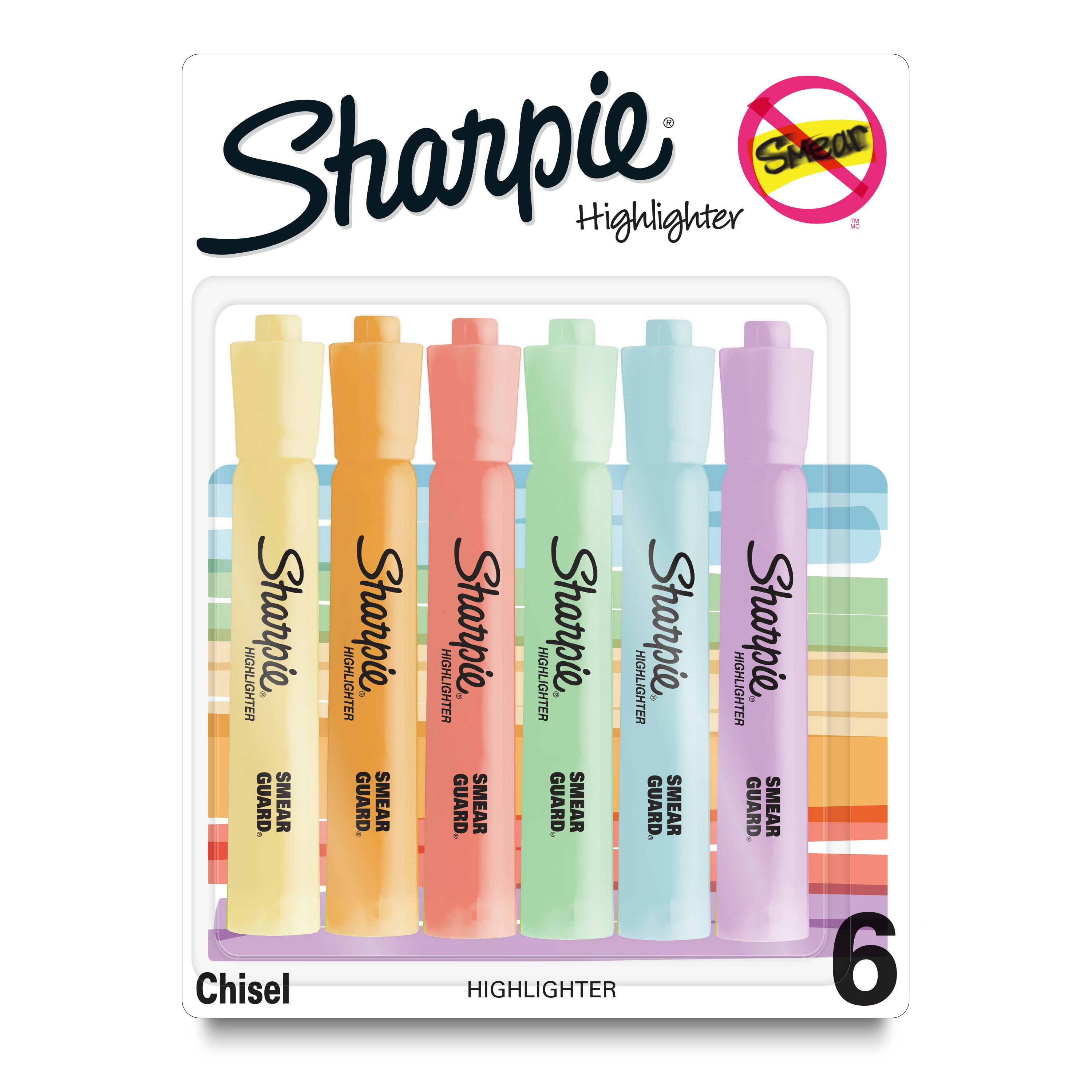 Sharpie Tank Highlighters, Chisel Tip, Mild Pastel Colours, 6 Count