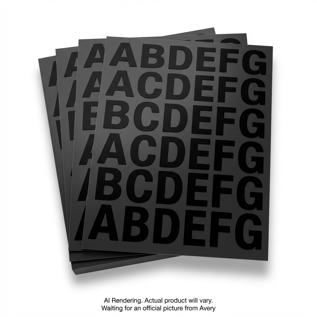 Avery Precut Vinyl Uppercase Letters, Black, 4 sheets/pk