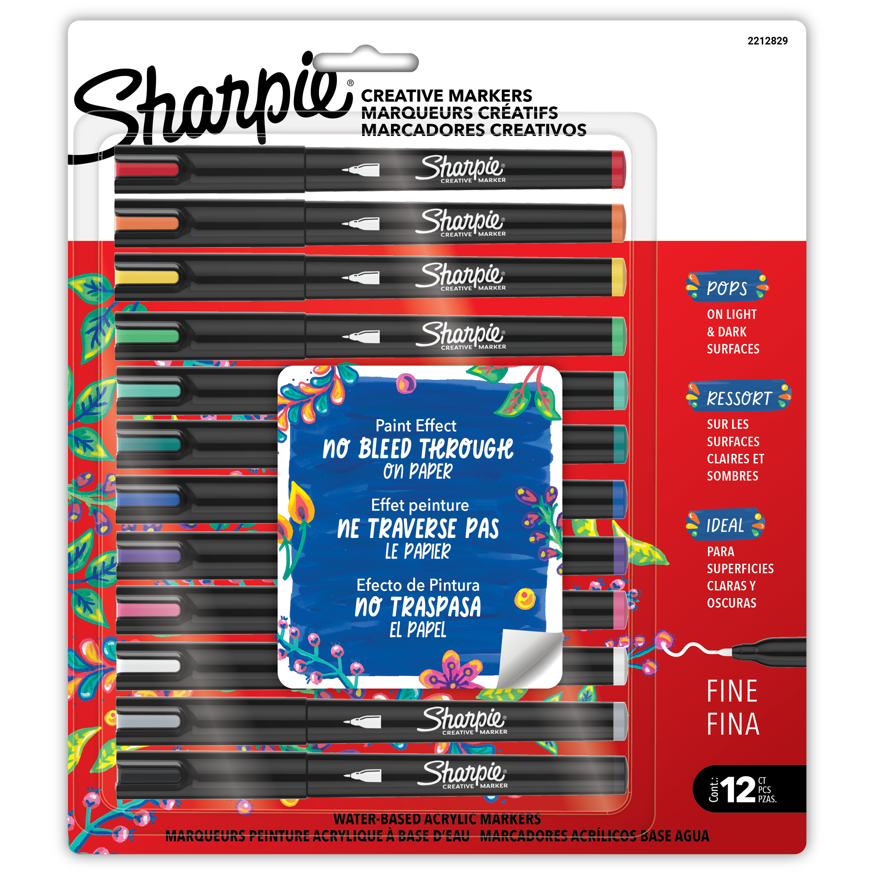 Sharpie Creative Markers, Water-Based Acrylic Paint Markers, Fine Tip, Assorted, 12 Count