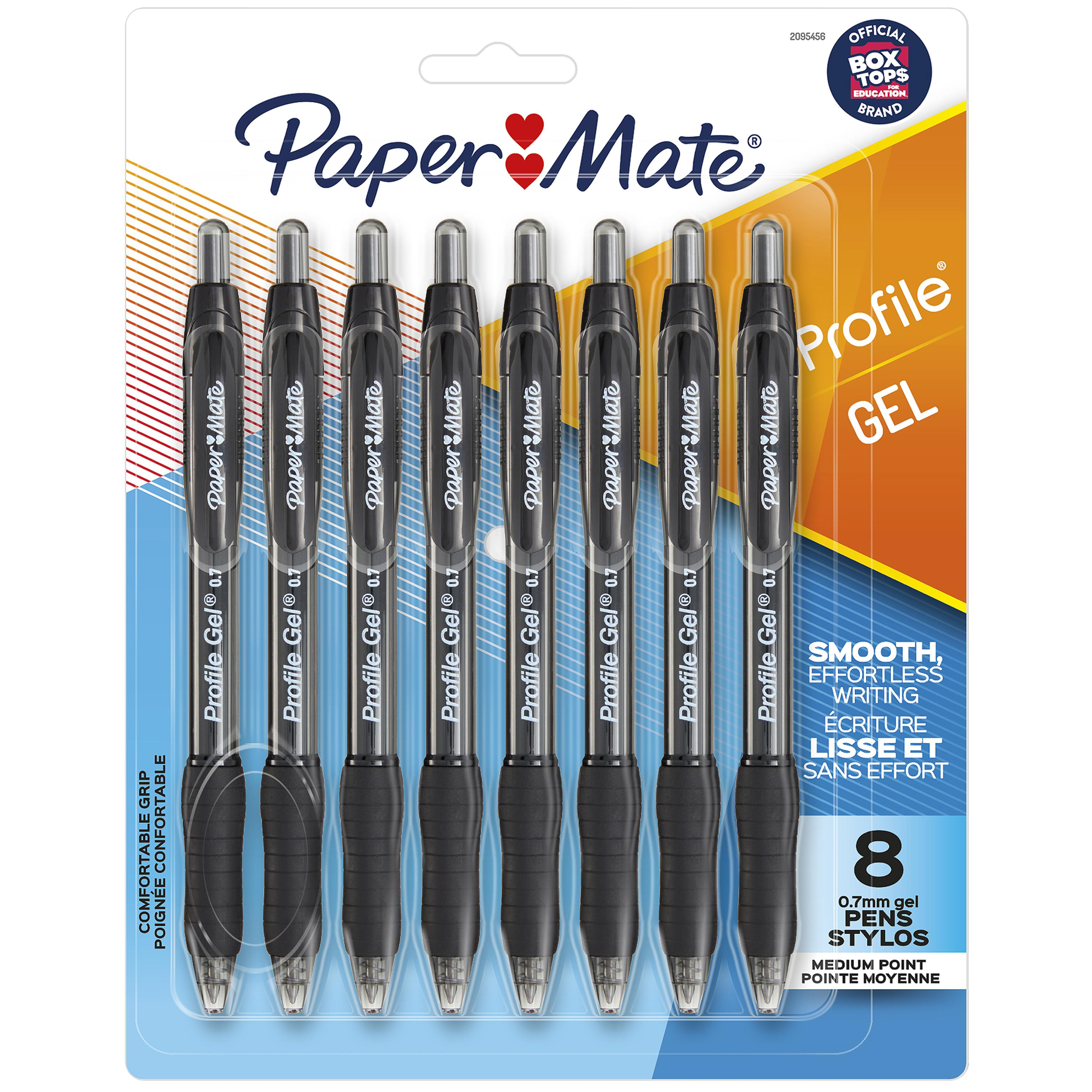 Paper Mate Gel Pen, Profile Retractable Pen, Medium Point (0.7 mm), Black, 8 Count