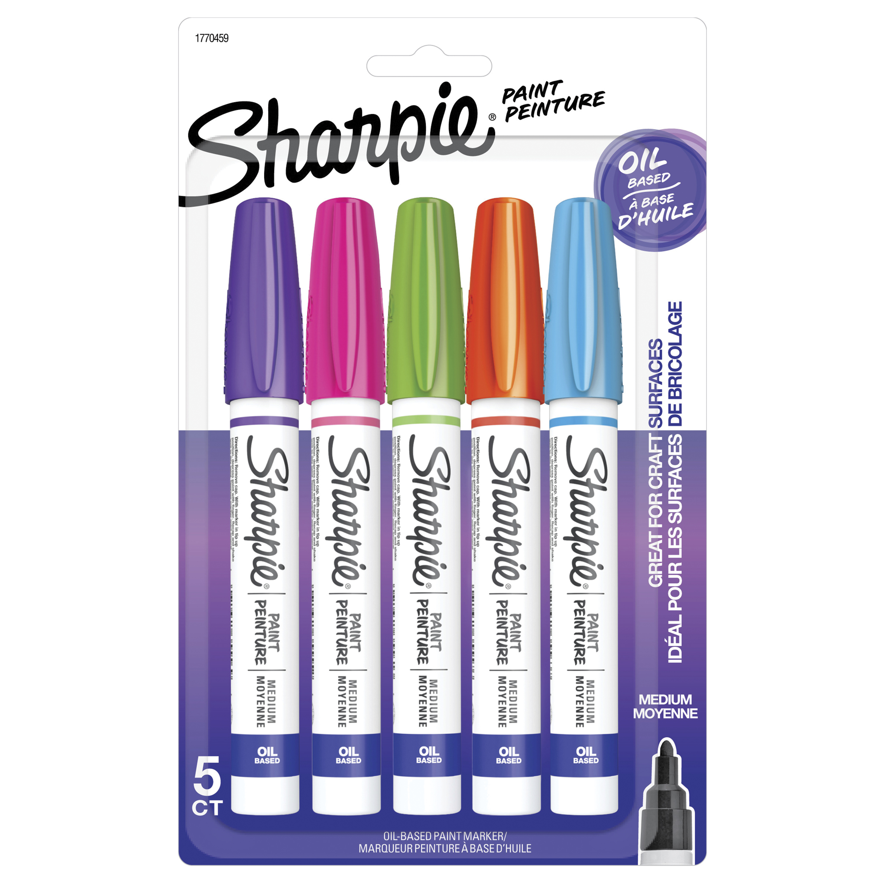 Sharpie Oil-Based Paint Markers, Medium Point, Assorted Colours, 5 Count
