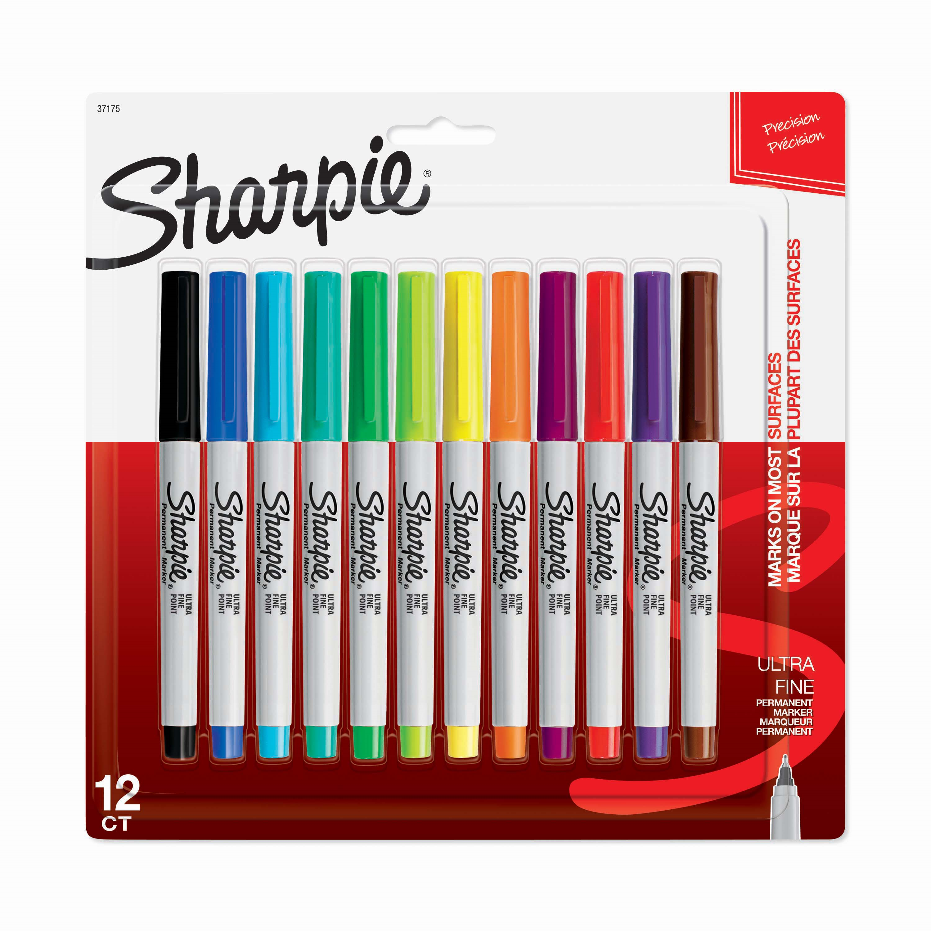 Sharpie Permanent Markers, Ultra Fine Point, Assorted Colours, 12 Count