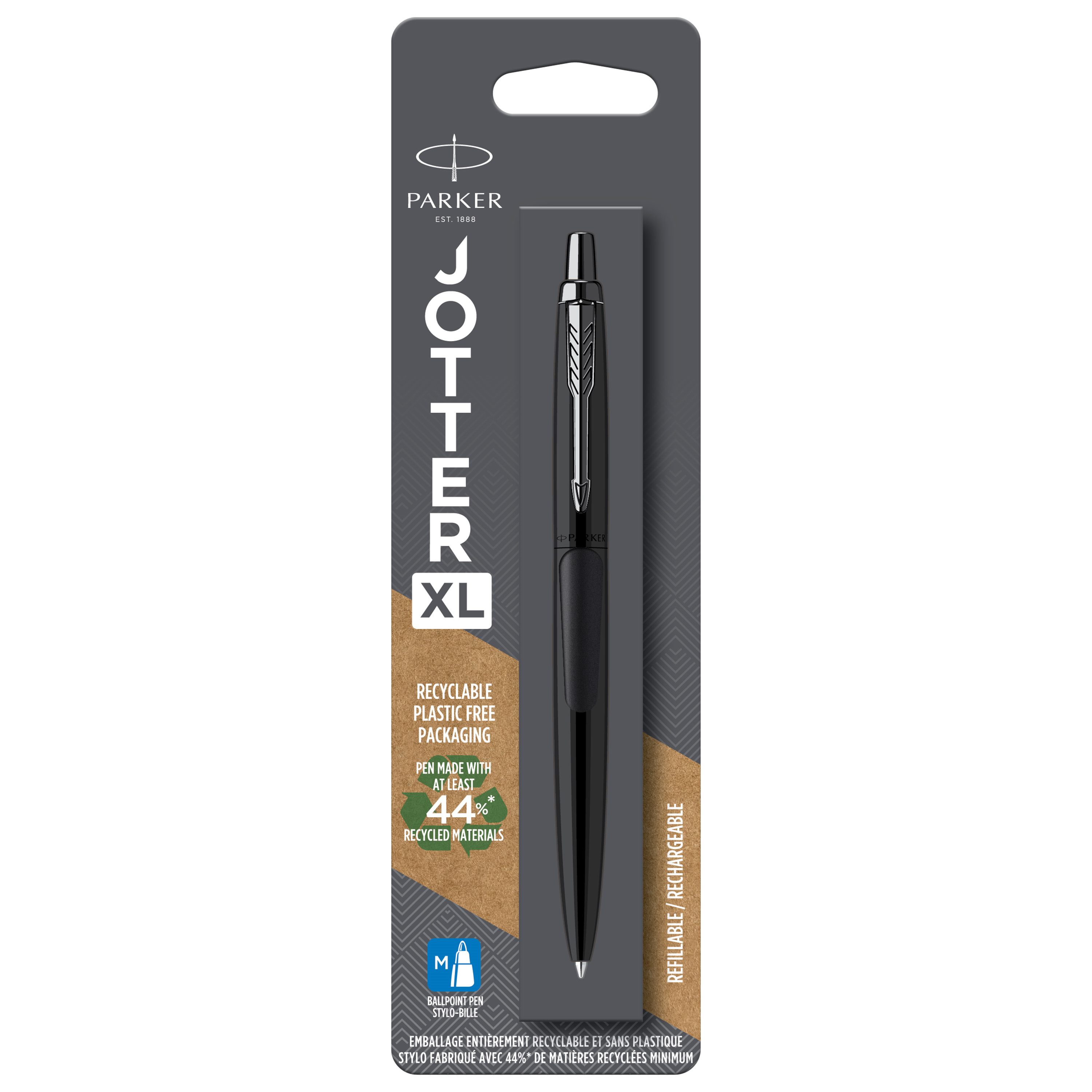 Parker Jotter XL Ballpoint Pen, Monochrome Matte Black, Medium Point, Blue Ink, Blister Pack