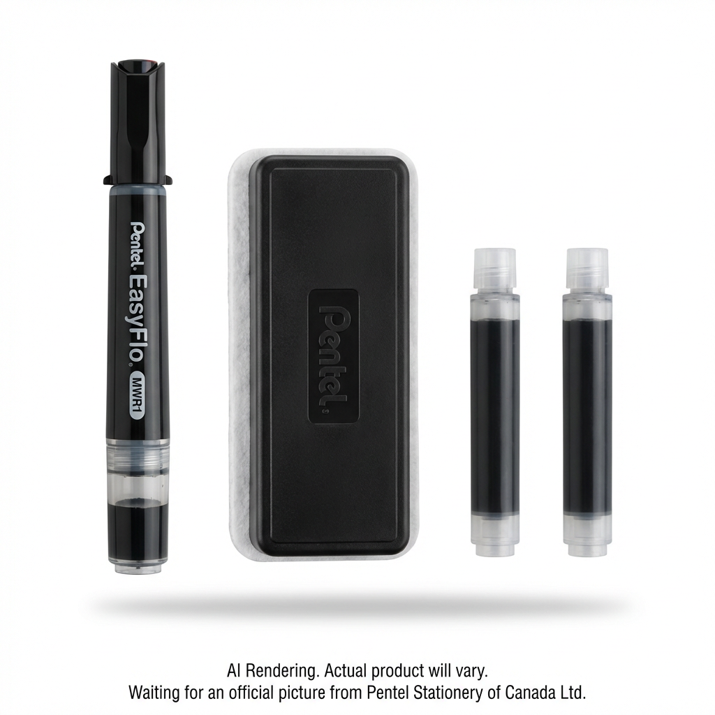 Pentel EasyFlo White Board Marker, Bullet Tip (6.0mm) + Whiteboard Eraser + Refill ink