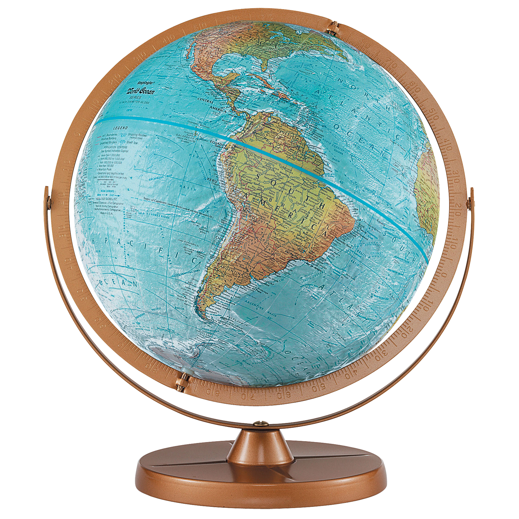 Atlantis 12"/30Cm Diameter Blue Ocean Desk Globe With Metal And Full Meridian (English)